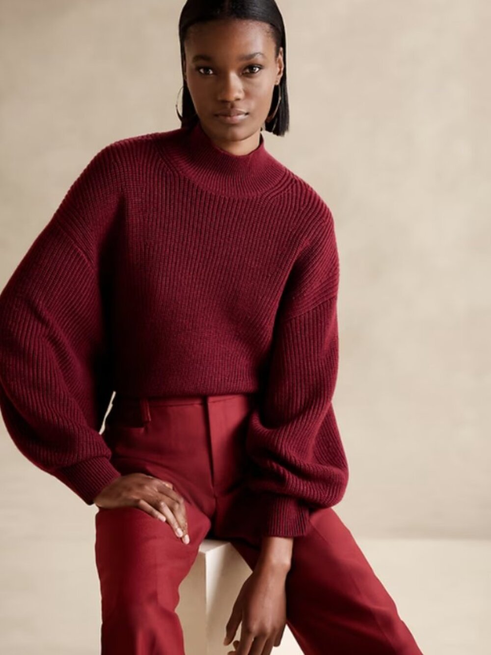 Banana Republic Luxe Landa Merino Sweater, Medium, Malbec Red